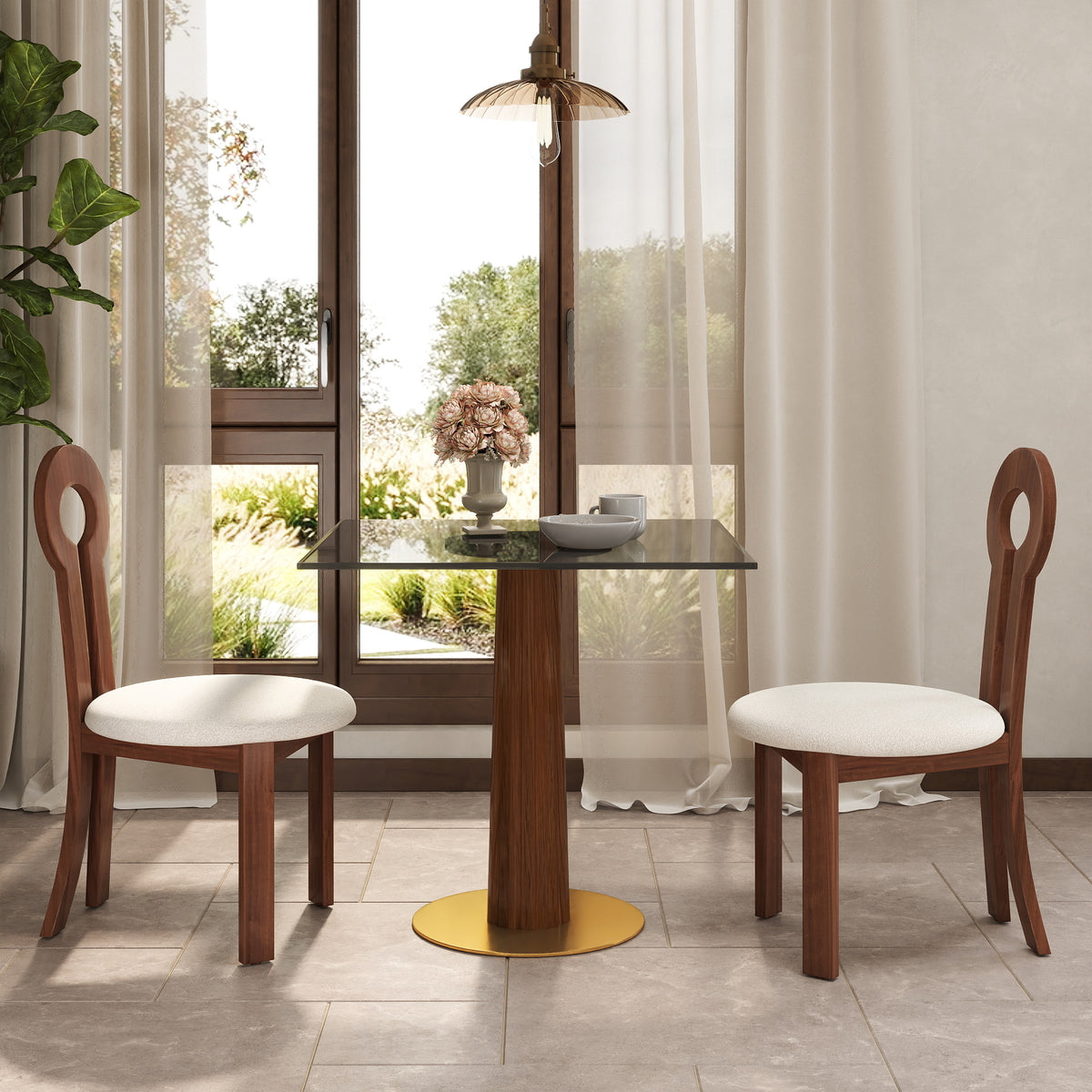 Light Luxury Conversation Table – Multi-Shape & Material Options + Column-Pattern Solid Wood Leg, Light Retro Leisure Table
