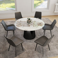 2 Sizes Round Pandora-Color Dining Table – Optional Rotating Lazy Susan, Black Pedestal Base