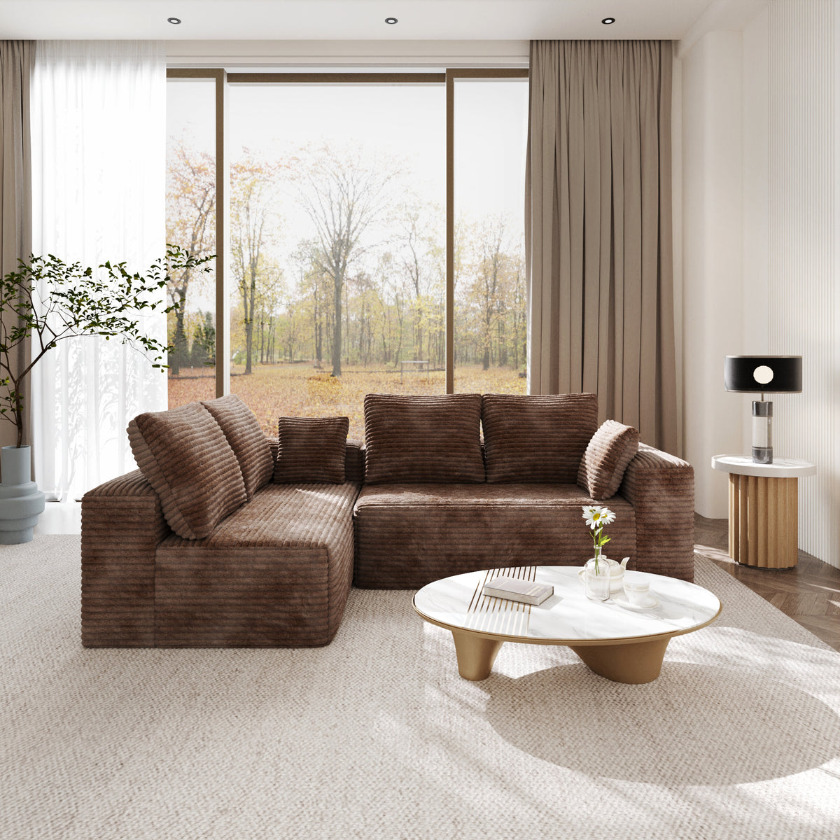 Modern Horizontal-Rib Fabric 4-Seater Sofa – 4-Color Options, Modular Upholstered Sofa for Living Room
