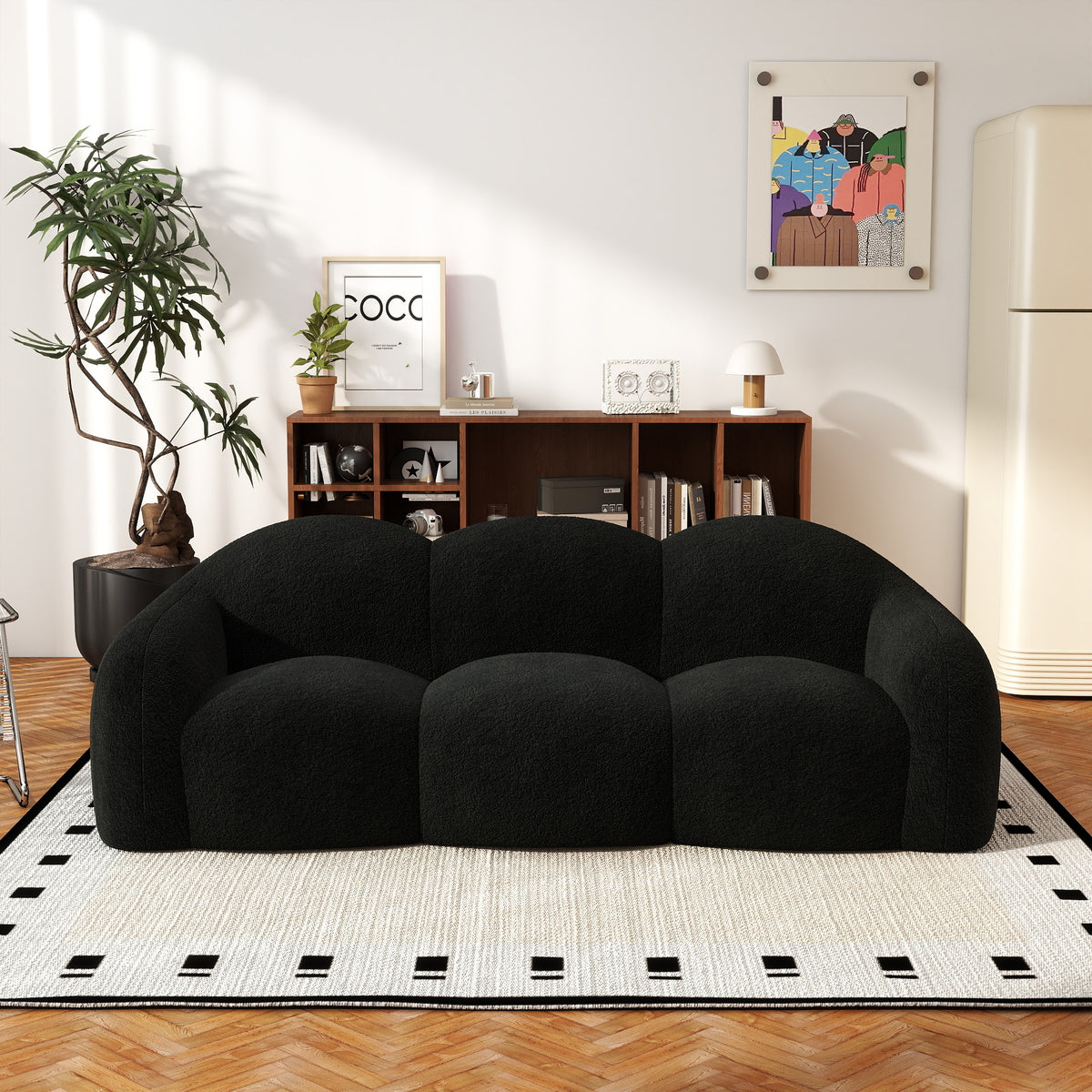 Double Armrest Cloud Sofa, Compressed Pure Sponge Teddy Velvet Couch, 4 Color Options Plush Upholstered Sofa for Living Room