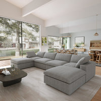 Sky Cloud Sectional Sofa | Pet-Friendly Cover 160-Inch Linen U-Shaped Sectionals 6-Seaters
