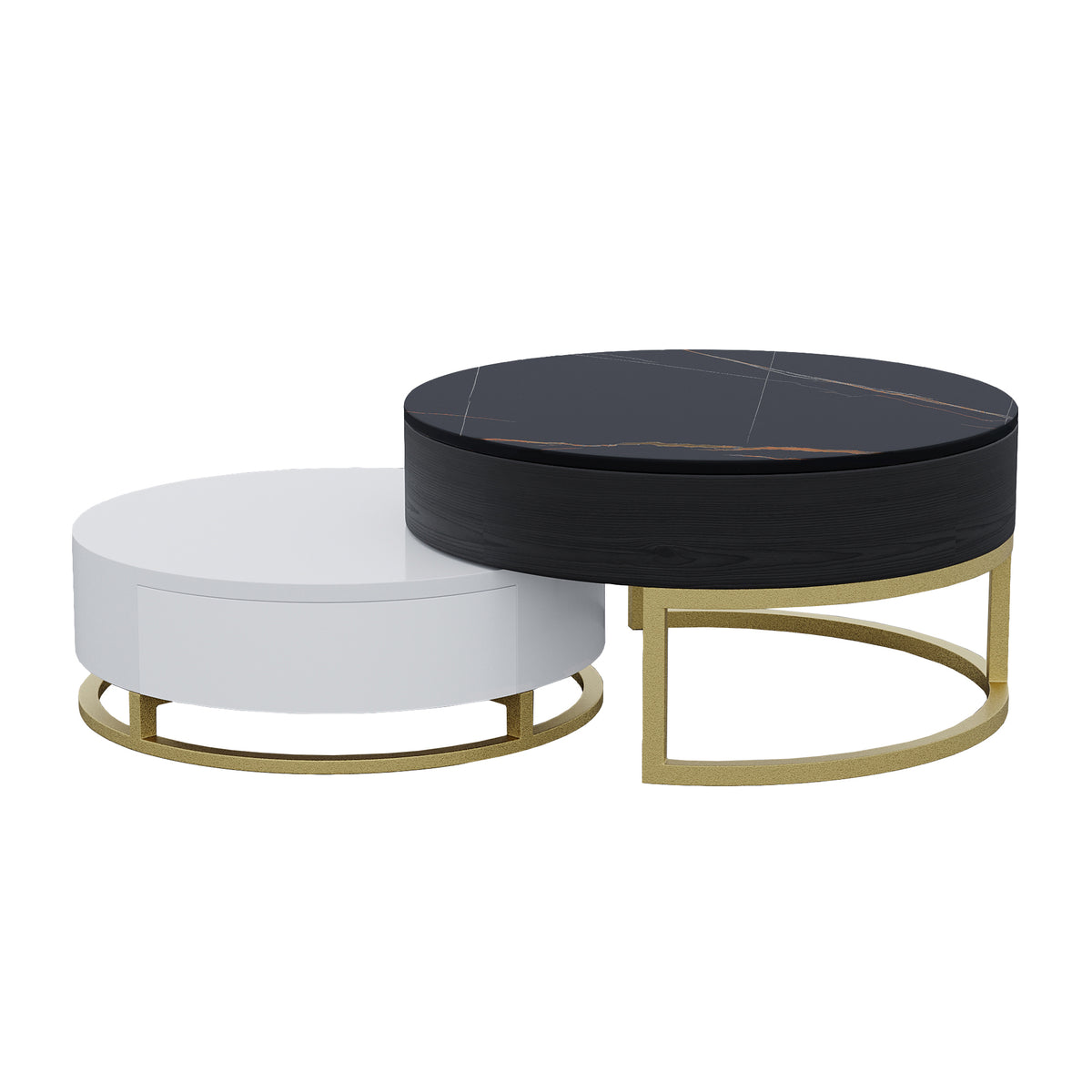 Lift-Top Nesting Coffee Table with Storage – 2 Tabletop Options (Black/White Sintered Stone)
