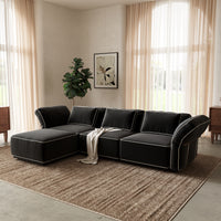 Boucle Fabric Modular Sectional Sofa with Chaise, Detachable Slipcover Contrast Stitch Block Sofa for Living Room