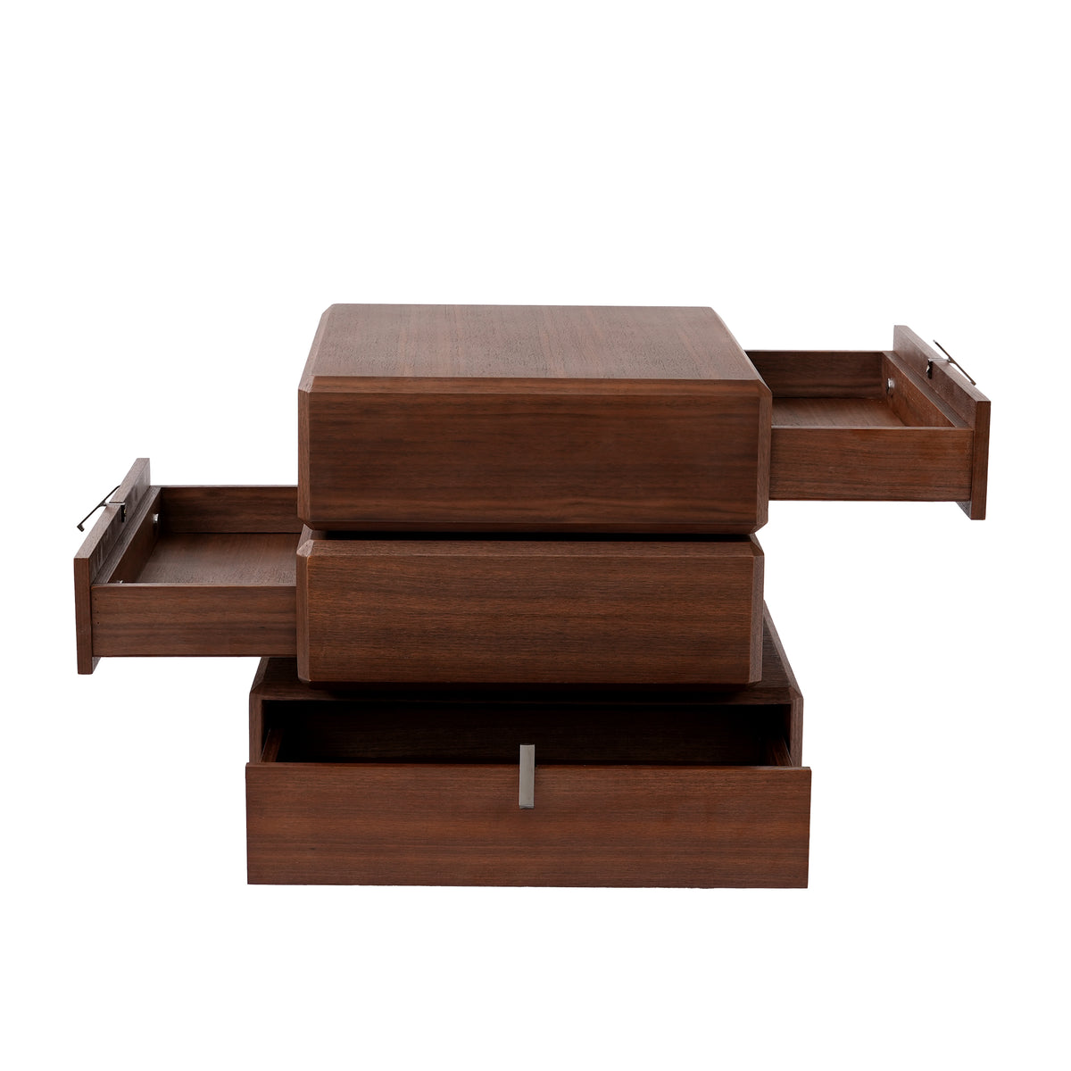 Rotating 3-Drawer Walnut Nightstand – Modern Rotatable Bedside Table with Metal Handles