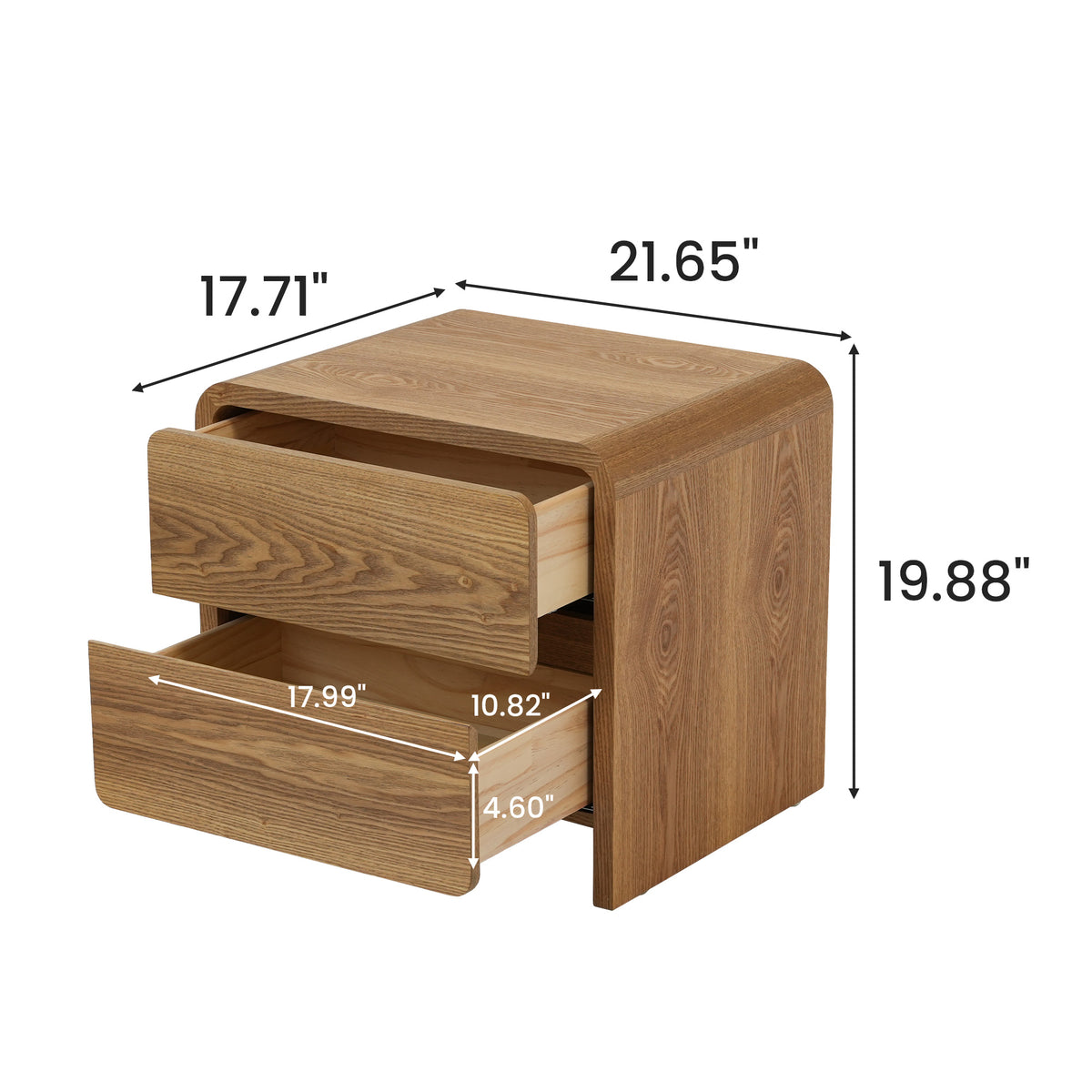 Natural Wood Tone 2-Drawer Nightstand, Modern Minimalist Bedside Table