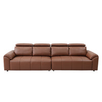 4-Seater Leather Look Sofa with Adjustable Headrests & Side Pocket Storage