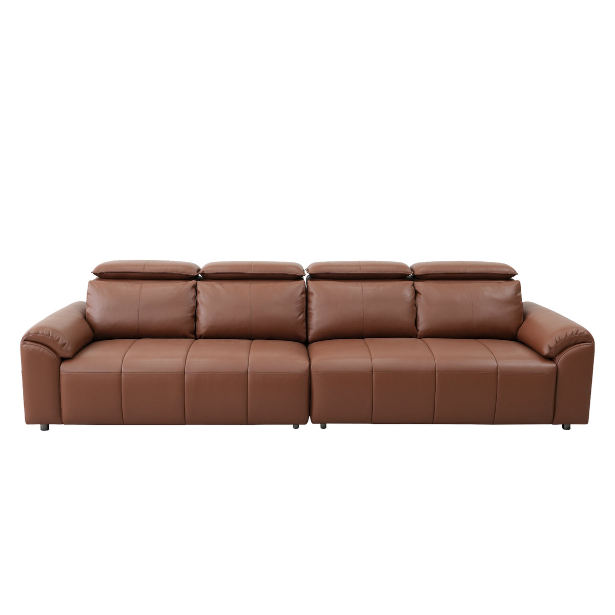 4-Seater Leather Look Sofa with Adjustable Headrests & Side Pocket Storage