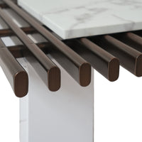 Slatted Coffee Table with Artificial Marble Tops & Iron Legs – Modern Center Table