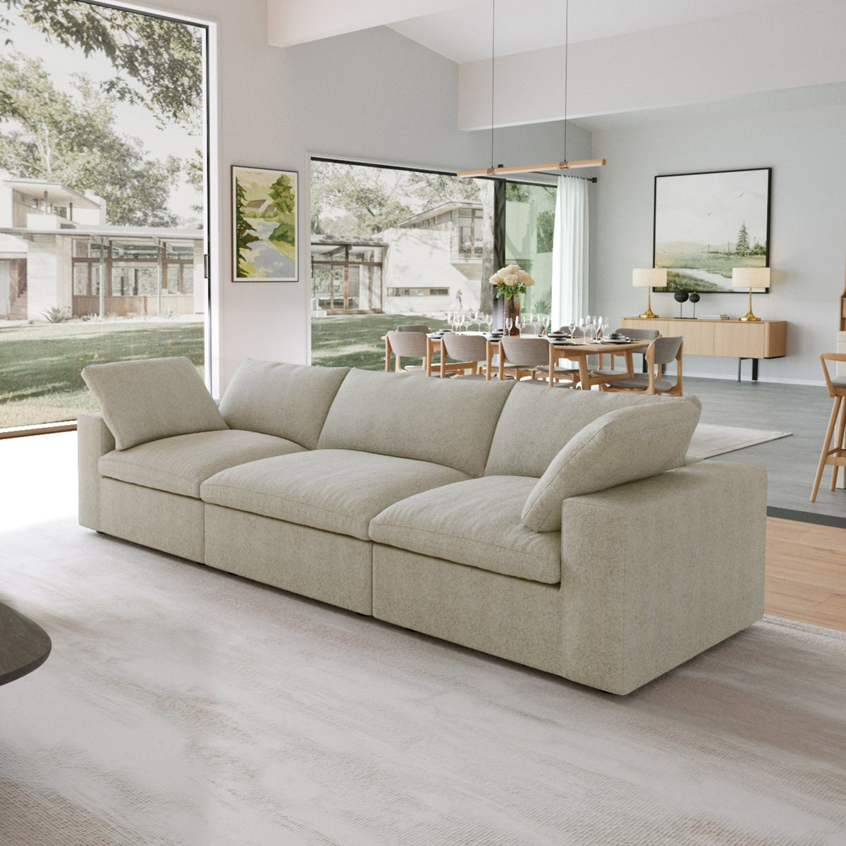 Sky Cloud Sectional Sofa | Pet-Friendly Cover 120-Inch Linen Sleepers 3-Seaters