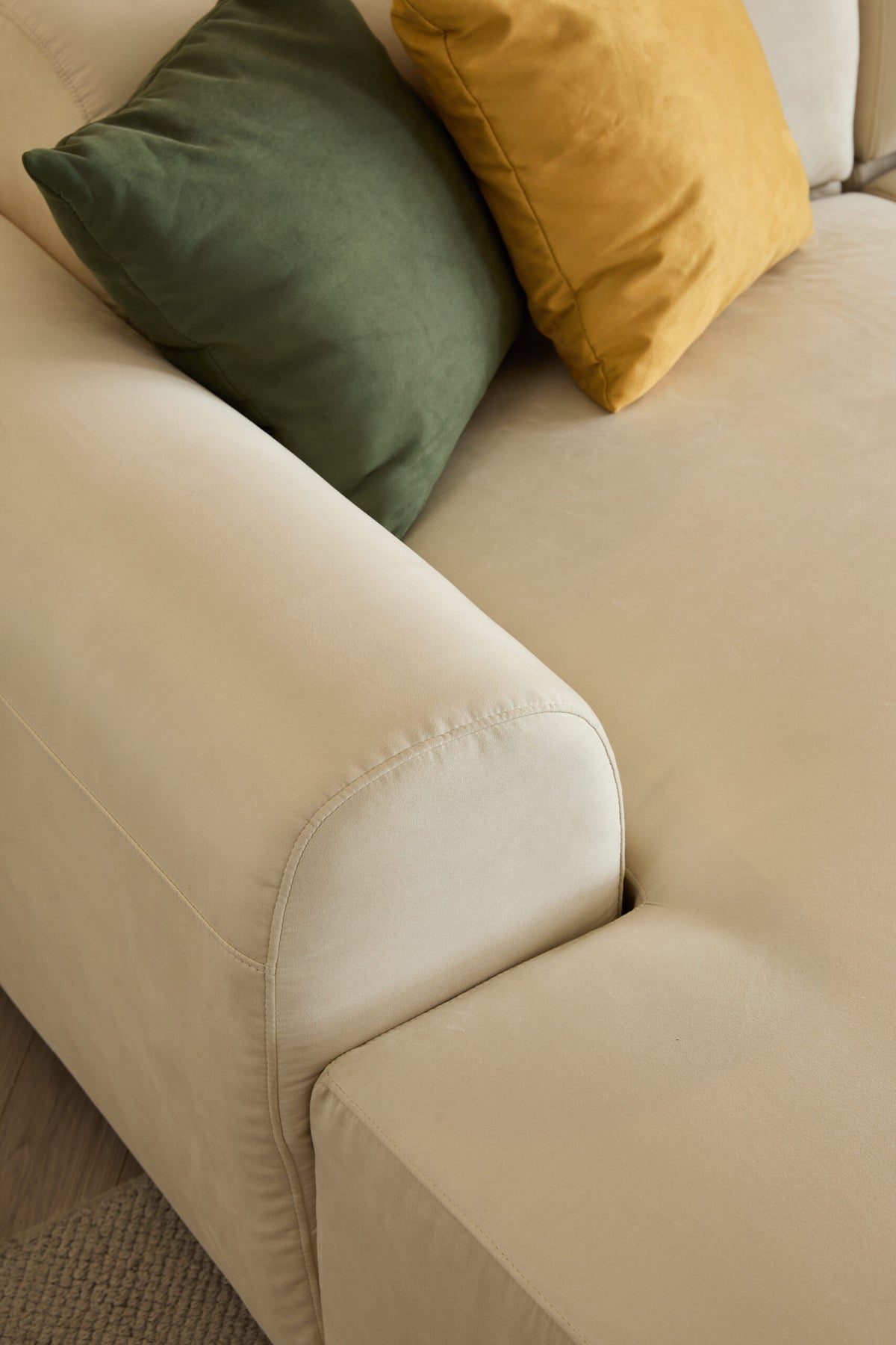 L-Shaped Sectional Sofa – Beige Cloud Sofa, Fixed Chaise Lounge, Oversized Deep Seat Couch