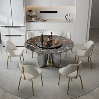 Mirrored Base Round Dining Table – 2 Color/Size Marble Tabletop Options, Optional Lazy Susan