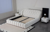 Bubble Tufted Platform Bed – Lamb Wool Upholstered Bed Available in Queen (60×80in) & King (76×80in) Frame Sizes