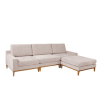 L-Shaped Linen-Look Sectional Sofa with Solid Wood Legs, Modular Chaise Couch for Living Room