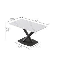3 Sizes & 3 Colors Rectangular Dining Table – 2-Tone X-Shaped Metal Pedestal Base
