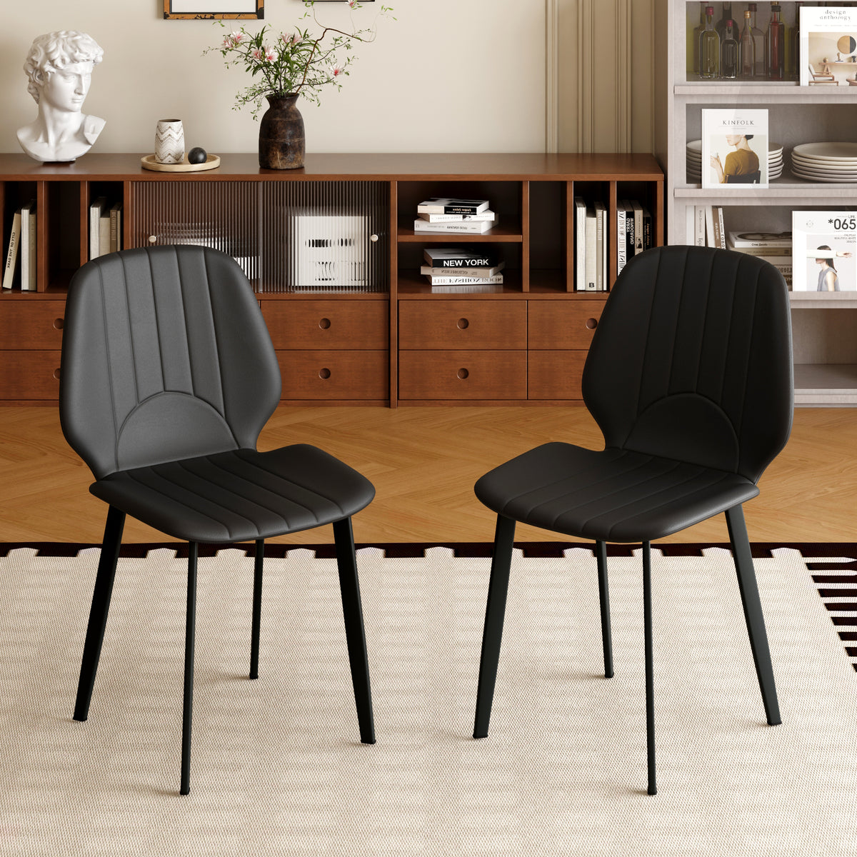 Modern Vertical Stitch PU Upholstered Dining Chair Set – 2 Color Options, 2-Pack / 4-Pack Available