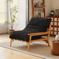White Ash Wood Frame Chaise Lounge Accent Chair with Striped Cushion