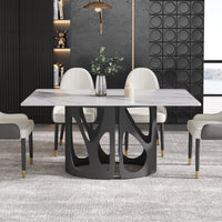 2 Sizes & 3 Colors Rectangular Dining Table – Artistic Cutout Metal Pedestal Base