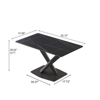 3 Sizes & 3 Colors Rectangular Dining Table – 2-Tone X-Shaped Metal Pedestal Base