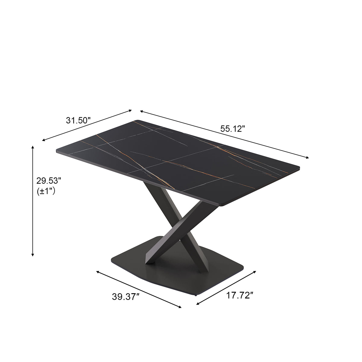 3 Sizes & 3 Colors Rectangular Dining Table – 2-Tone X-Shaped Metal Pedestal Base