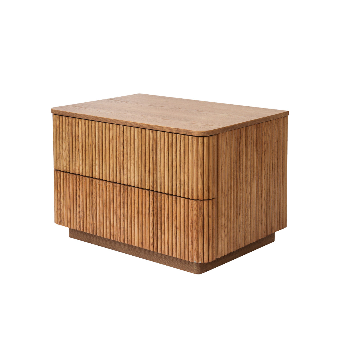 Fluted Wood 2-Drawer Nightstand, Smooth Curved Trim Wooden Bedside Storage Cabinet for Minimalist Bedroom