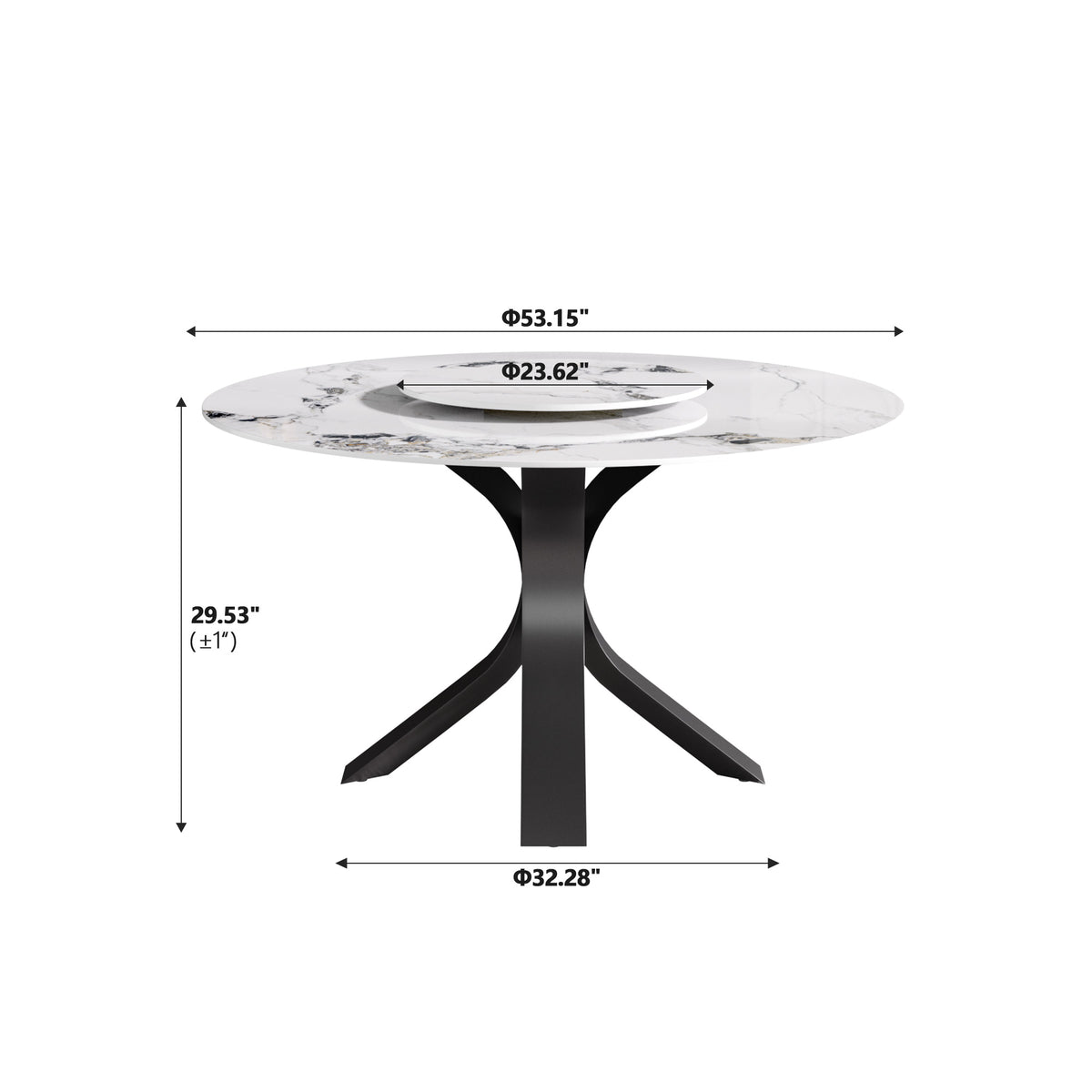 2 Sizes & 3 Colors Round Marble-Pattern Dining Table – Optional Rotating Lazy Susan, 2-Tone X-Shaped Metal Legs