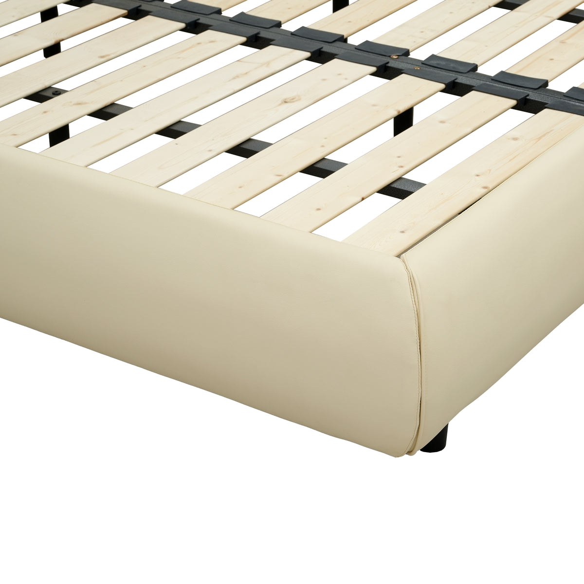 Modern Cream Upholstered Platform Bed – Fits King & Queen Size Mattress, Compatible with 10-12 Inch Thick Mattresses