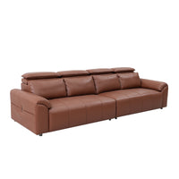 4-Seater Leather Look Sofa with Adjustable Headrests & Side Pocket Storage