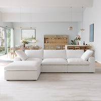Enlarge the Product Image Button Sky Cloud Sectional Sofa | Washable Cover 120-Inch Linen L-Shaped Sectionals 4-Seaters