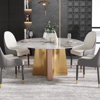 2 Sizes & 3 Colors Round Sintered Stone Dining Table – Optional Rotating Lazy Susan, Gold-Rose Gold Pedestal Base for Luxury Home