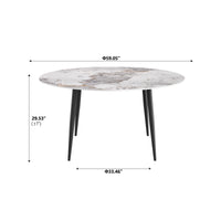 2 Sizes Round Sintered Stone Dining Table – Optional Rotating Lazy Susan, Black Metal Legs, Marble Pattern Tabletop for Modern Home
