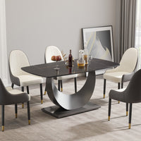 63″ Light Luxury Sintered Stone Dining Table with Stainless Steel Base,Dining Table for 6 Person for Dining Room, White Tabletop