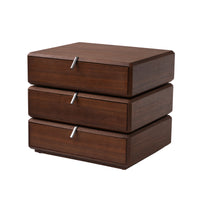 Rotating 3-Drawer Walnut Nightstand – Modern Rotatable Bedside Table with Metal Handles