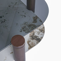 Two-Tier Coffee Table with Glass & Artificial Marble Tops, 2 Color Options (Bronze/White)