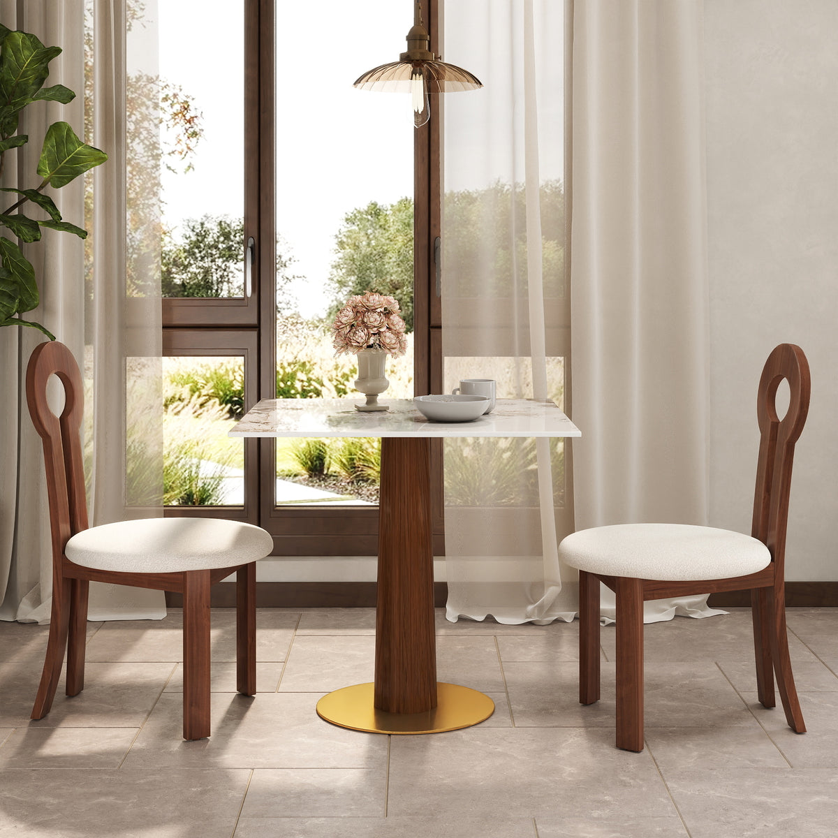 Light Luxury Conversation Table – Multi-Shape & Material Options + Column-Pattern Solid Wood Leg, Light Retro Leisure Table