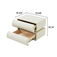 Cream Upholstered 2-Drawer Nightstand with Curved Handles – Modern Bedside Table