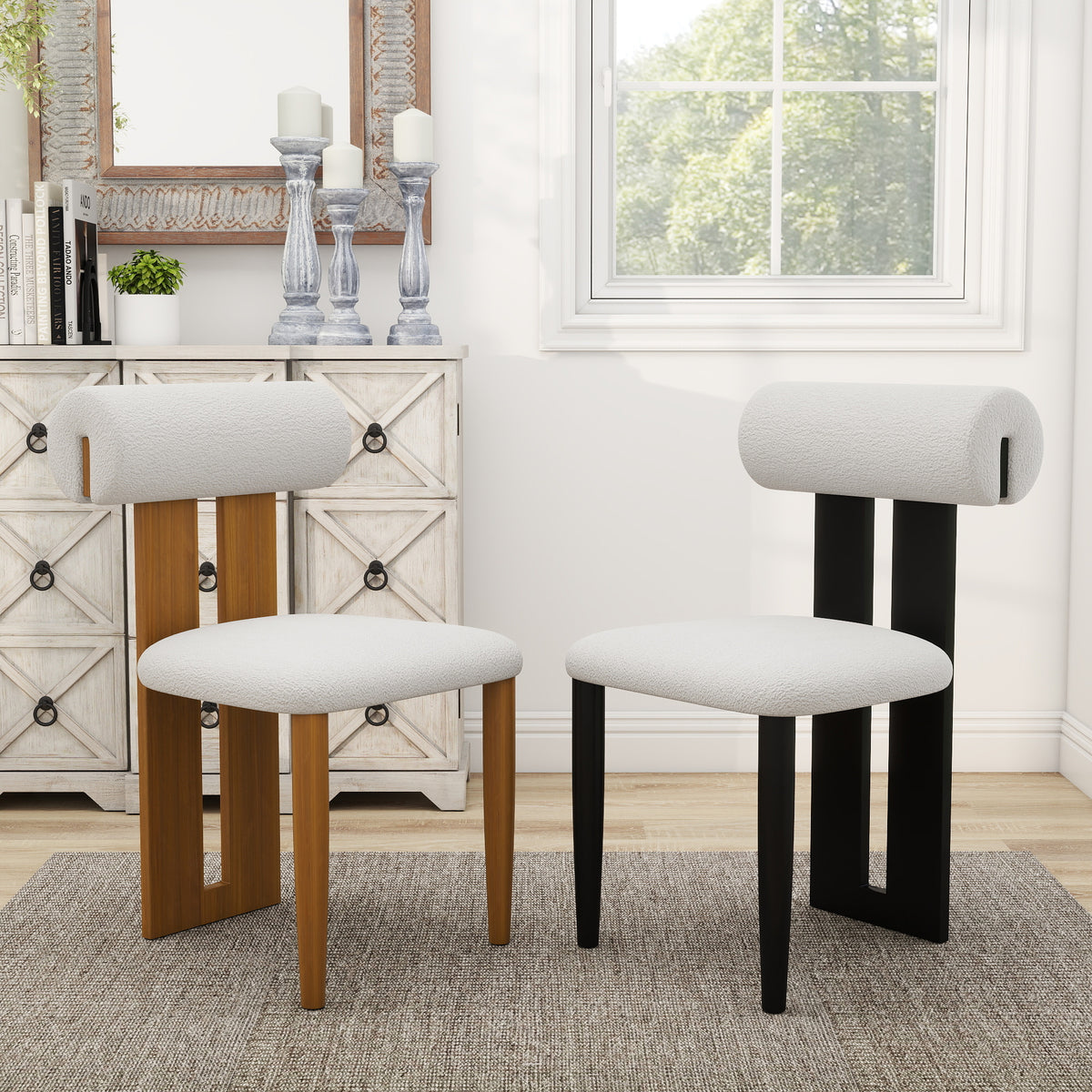 Modern Light Luxury Teddy Fabric Dining Chair Set of 2