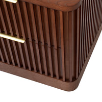 Fluted Solid Wood Nightstand with 2 Drawers, Vintage Rounded Bedside Cabinet for Bedroom Storage