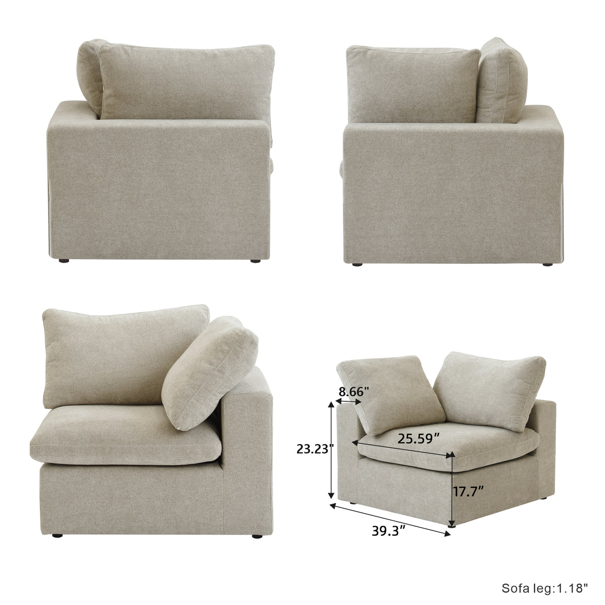 Sky Cloud Sectional Sofa | Replaceable Cover 40-Inch Linen Single Sofa 1-Seaters