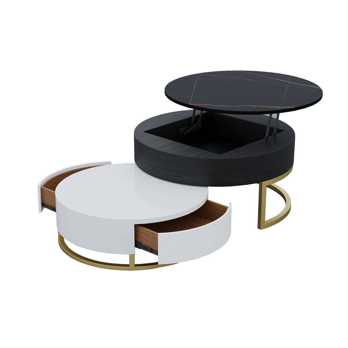 Lift-Top Nesting Coffee Table with Storage – 2 Tabletop Options (Black/White Sintered Stone)
