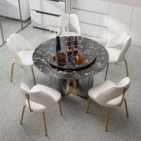 Mirrored Base Round Dining Table – 2 Color/Size Marble Tabletop Options, Optional Lazy Susan
