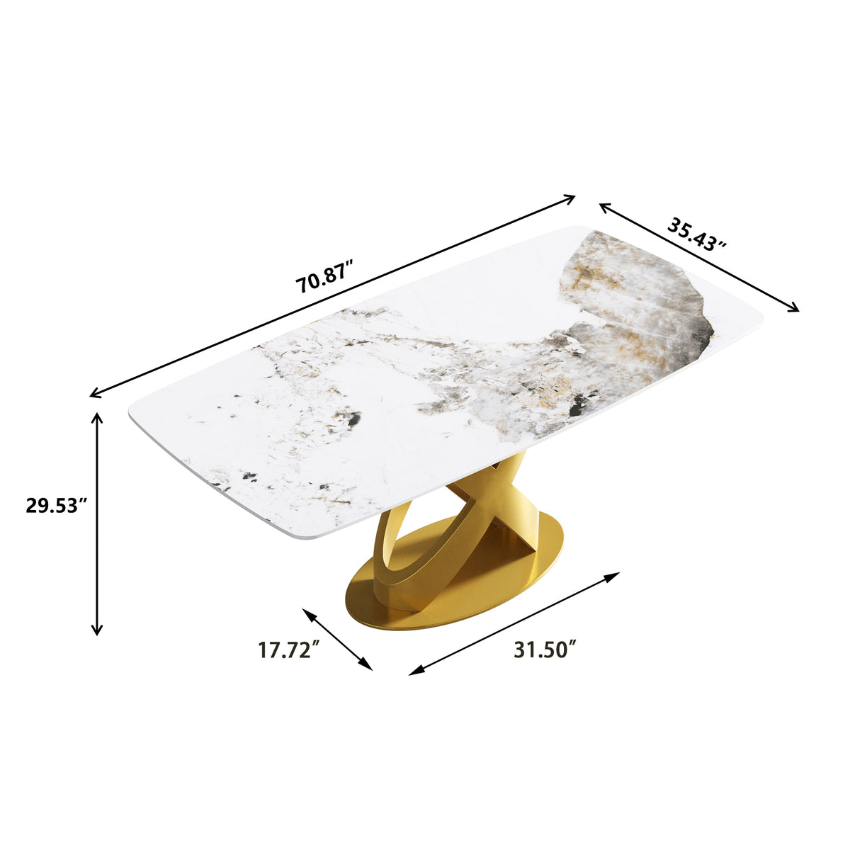63/70.9inch Sizes & 3 Colors Rectangular Marble Dining Table – Gold/Black Carbon Steel X-Base