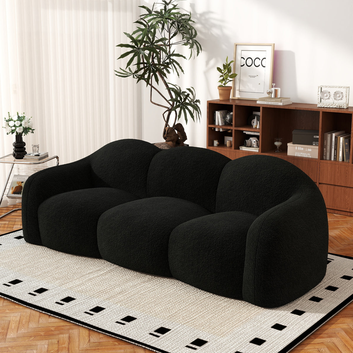 Double Armrest Cloud Sofa, Compressed Pure Sponge Teddy Velvet Couch, 4 Color Options Plush Upholstered Sofa for Living Room