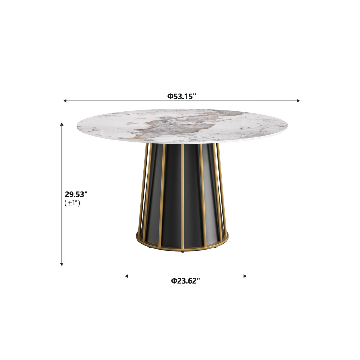 2 Sizes & 3 Colors Round Marble-Pattern Dining Table – Optional Rotating Lazy Susan, Black & Gold Metal Pedestal Base
