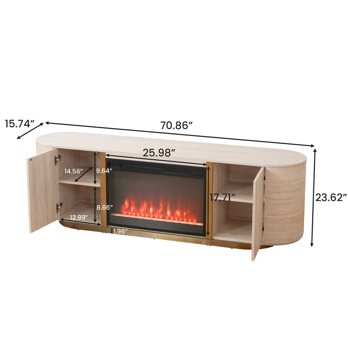 Modern Travertine Panel TV Stand with Fireplace