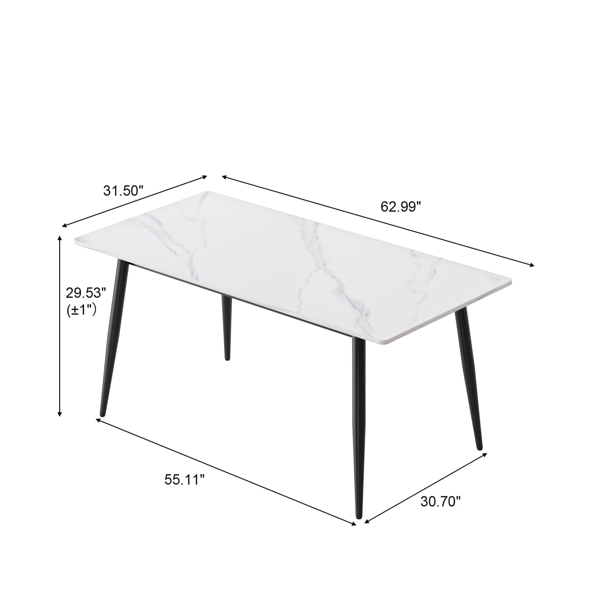 3 Sizes & 3 Colors Rectangular Dining Table – 2-Tone Tapered Metal Legs