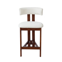 Minimalist Upholstered Counter Bar Stool Set, Walnut Solid Wood Frame, 2-Pack Per Box