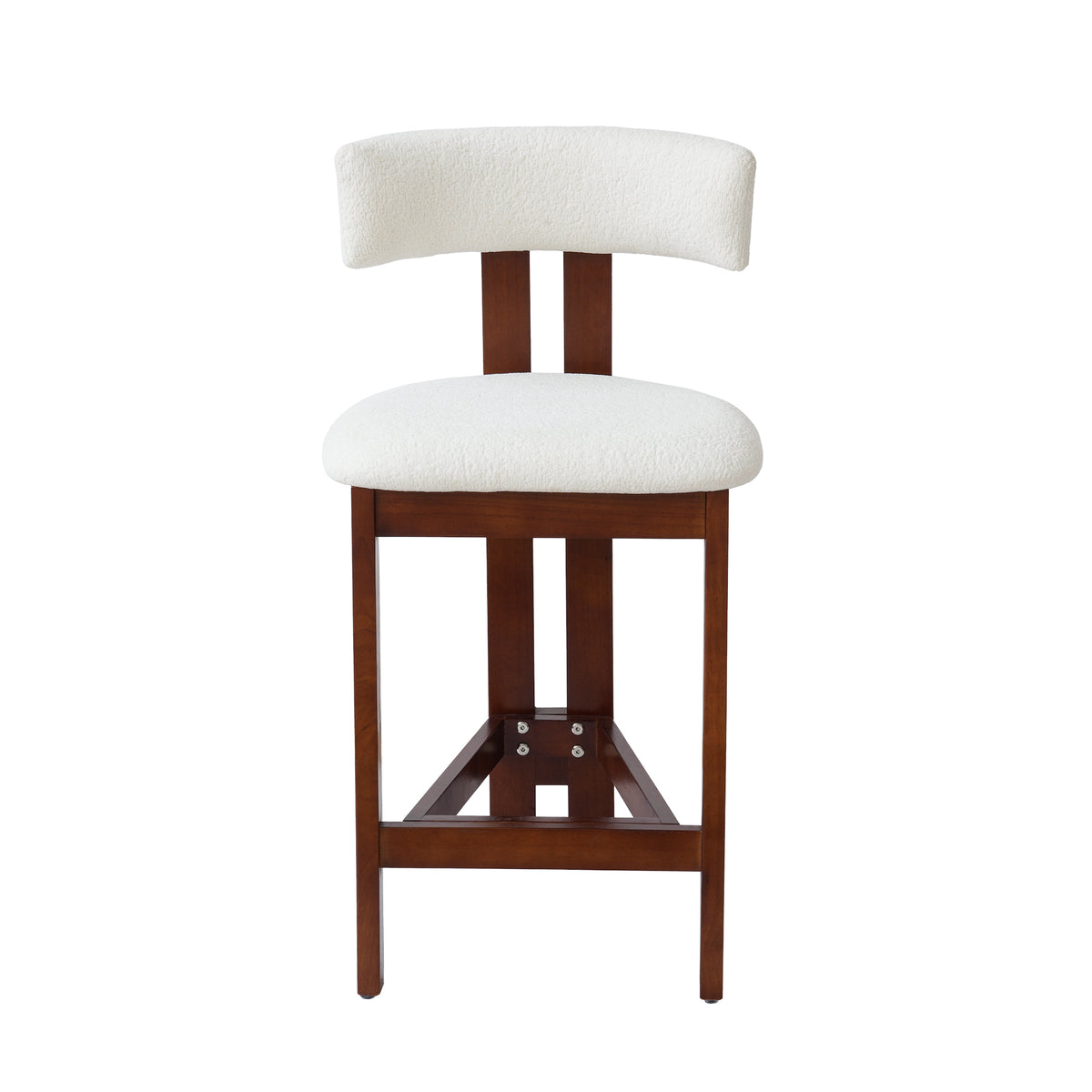 Minimalist Upholstered Counter Bar Stool Set, Walnut Solid Wood Frame, 2-Pack Per Box