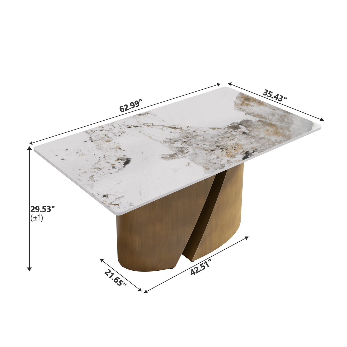 2 Sizes & 3 Colors Rectangular Dining Table – Artistic Gold Pedestal Base