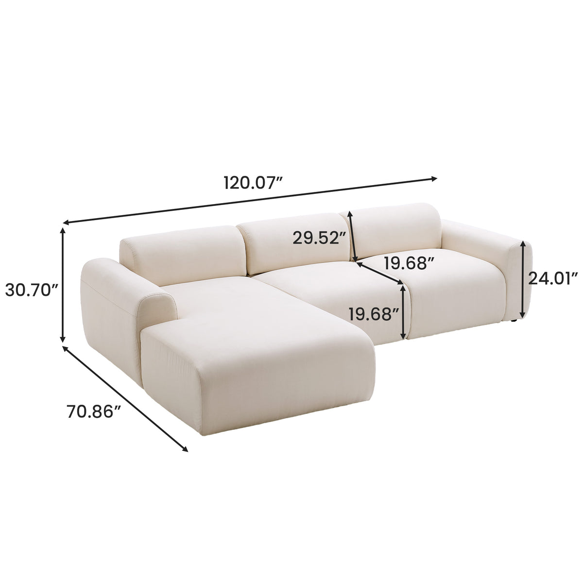 L-Shaped Sectional Sofa – Beige Cloud Sofa, Fixed Chaise Lounge, Oversized Deep Seat Couch