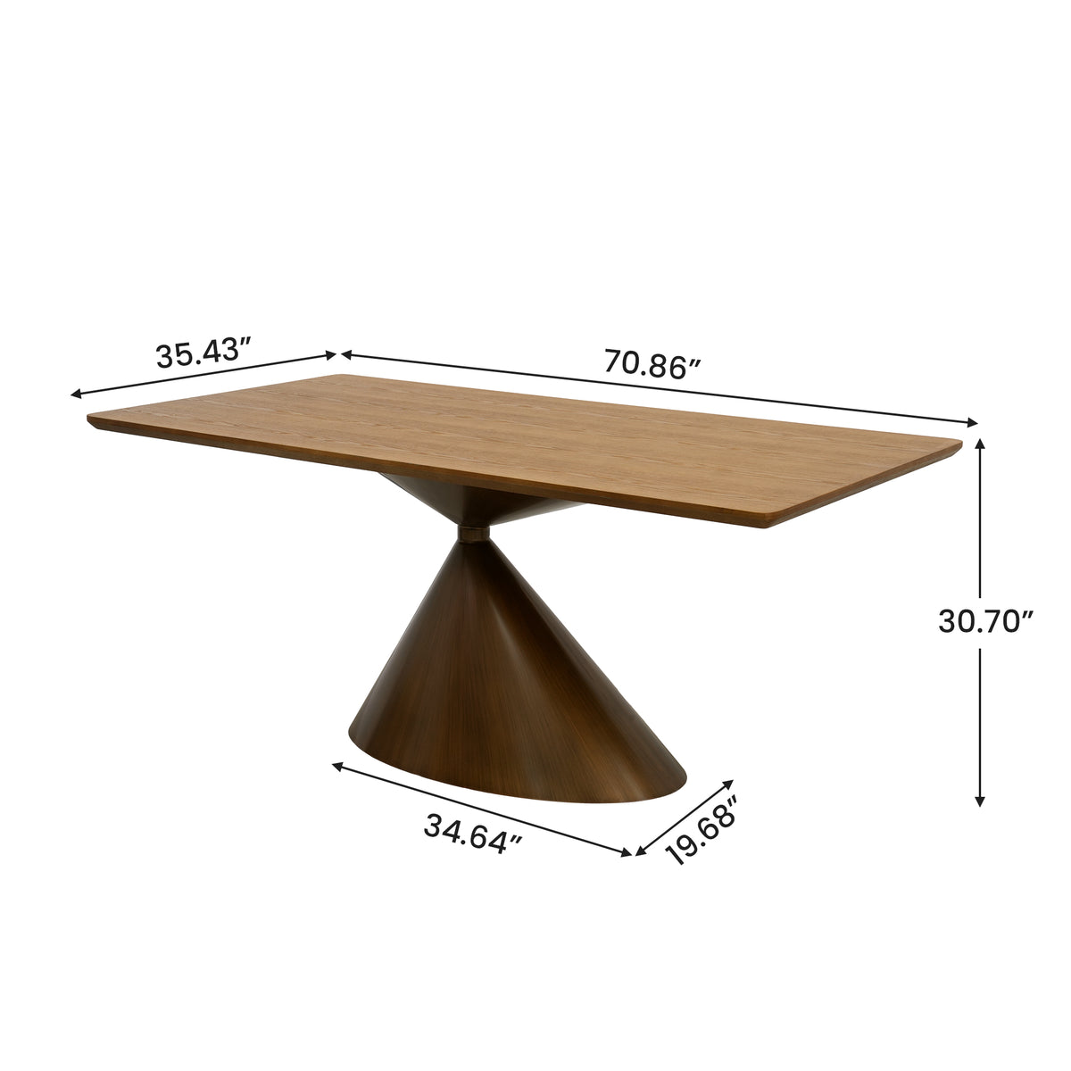 Rectangular Wood Dining Table, Conical Metal Pedestal Dining Table